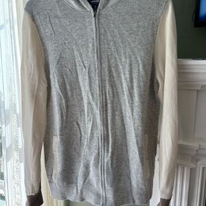 Lands' End Men's Zip-Up Sweater in Gray and Cream